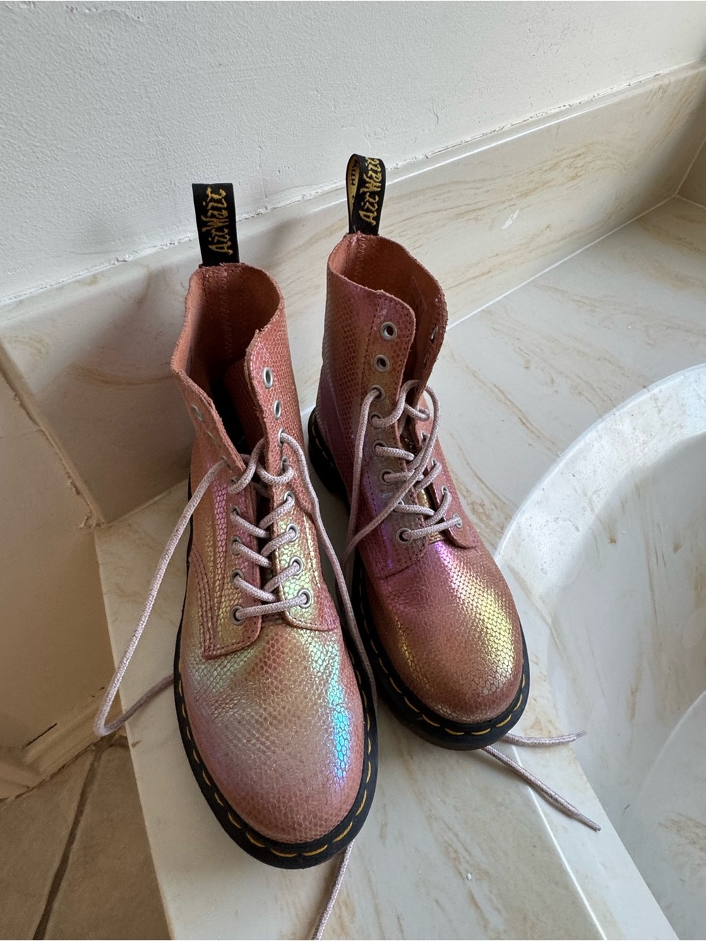 Dr. Martens Pink Iridescent Lace-Up Boots - Picture 4 of 8